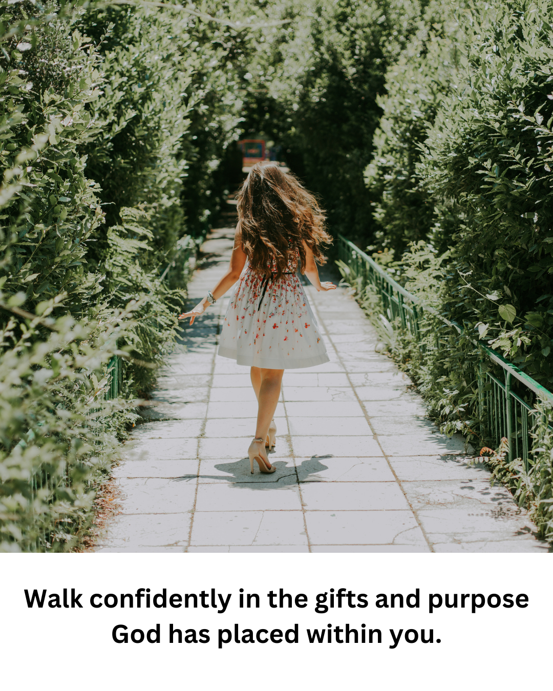 A woman walking confidently towards her path of purpose