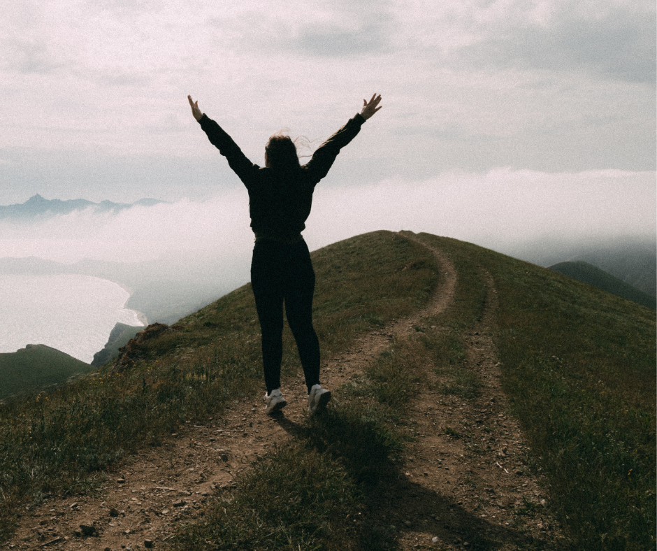 Celebrating at the top of mountain