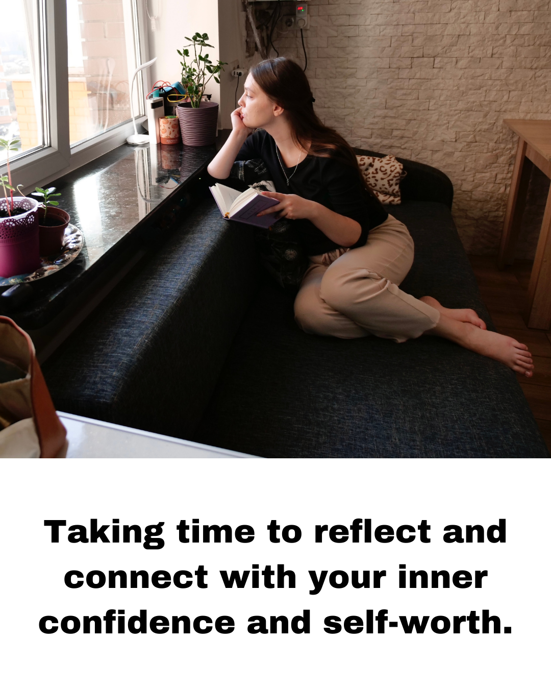 Woman Reflecting Reading Book Inner Security