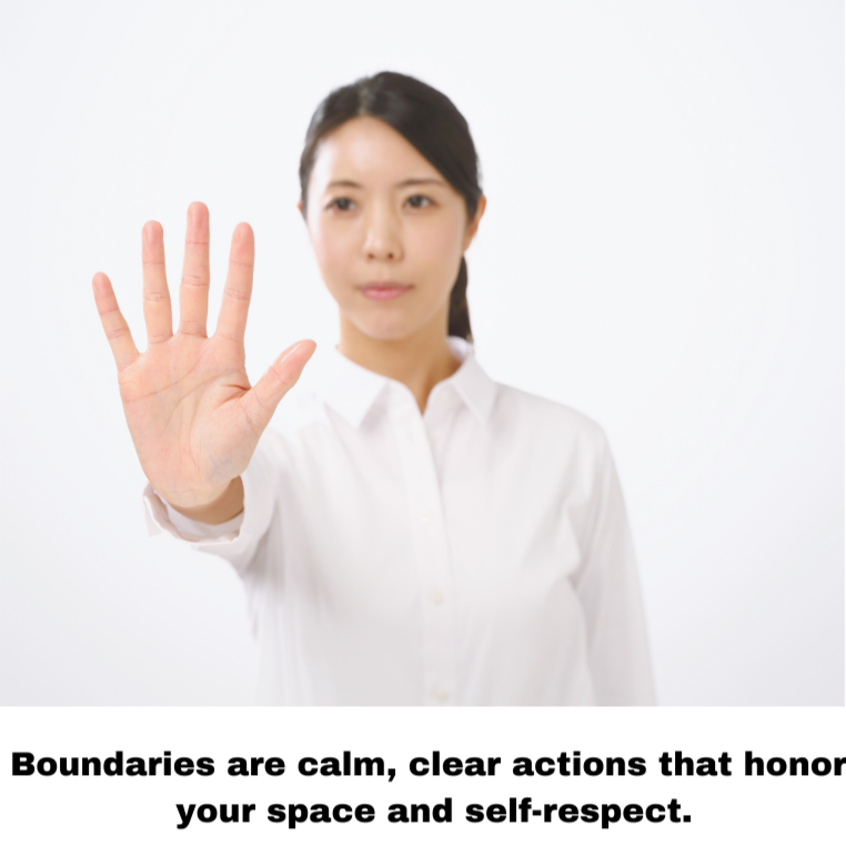woman setting boundaries hand forward