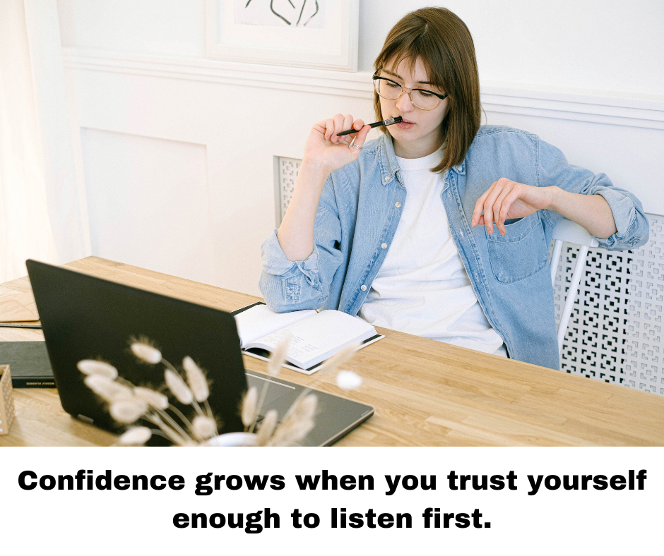 woman listening to self trust confident leader