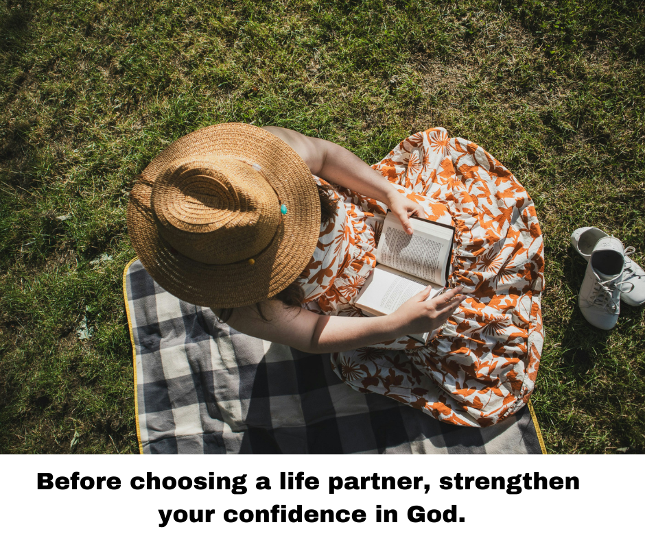 woman sitting outside reading confidence in God