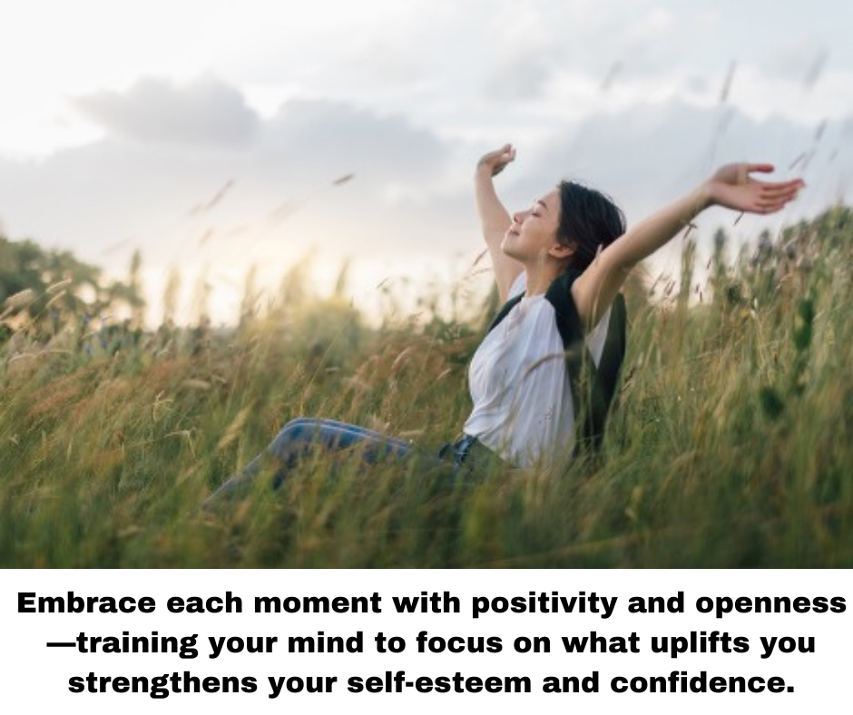Woman Sitting Smiling Thinking Positive